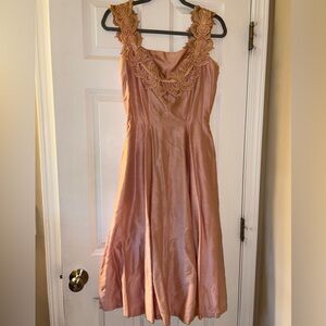 Vintage 1950s Naturally Natlynn Pink Formal Dress With Lace and Ribbon Detail